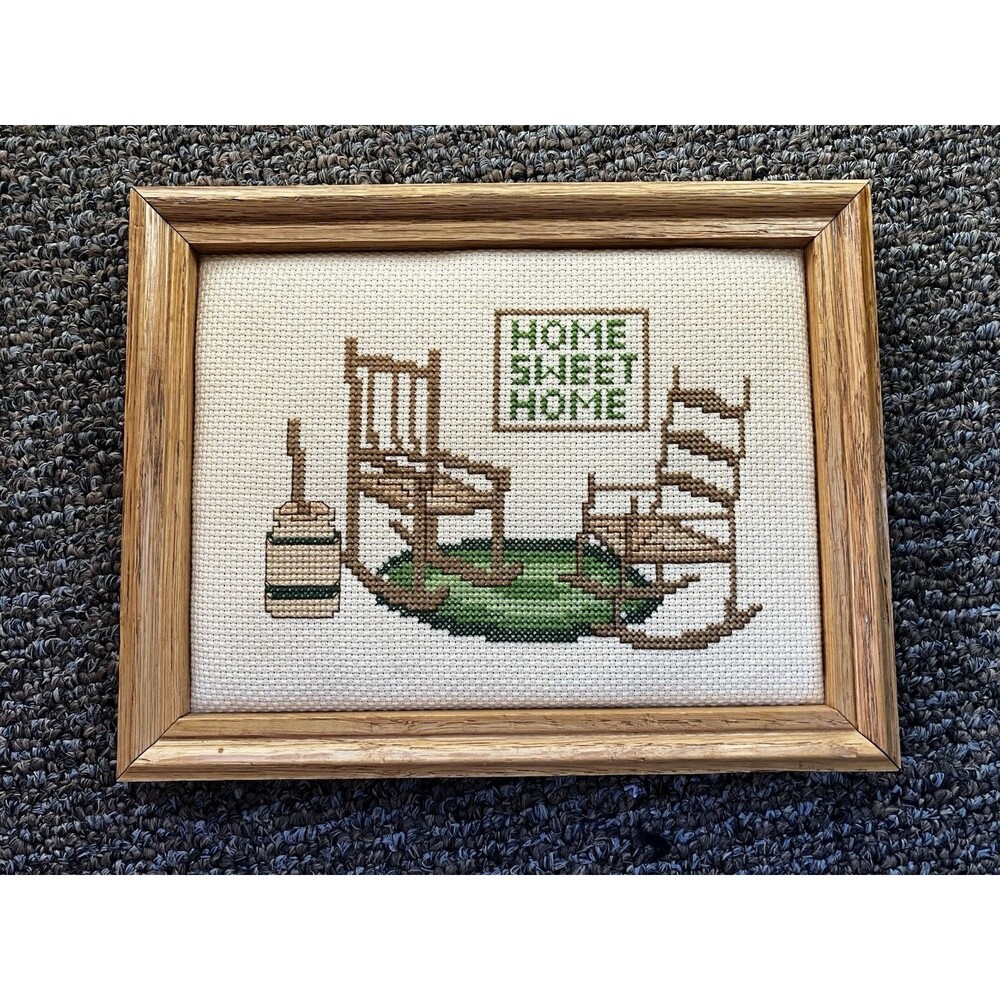 RETRO HOME SWEET HOME - Needlepoint Art Glass Frame USA, Cottage Core